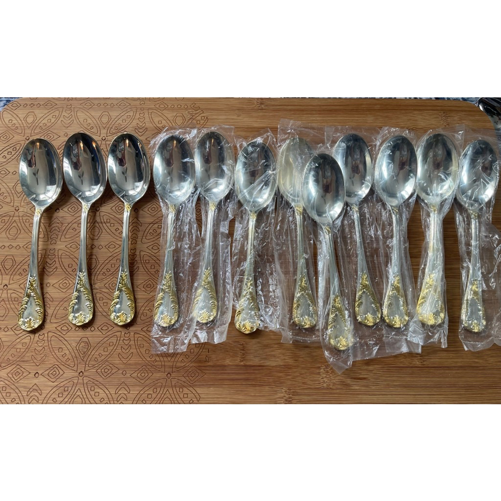 F.B. Rogers Golden Old Vienna Silverplate Large Dinner Spoons Lot of 12 NOS